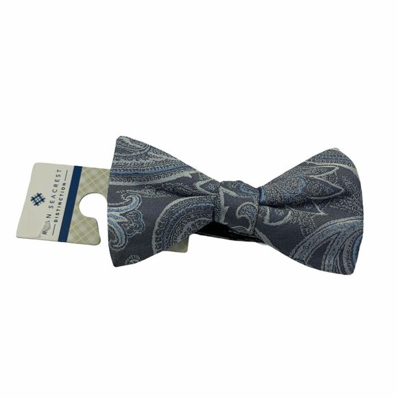 Ryan Seacrest Mens Silk Wakefield Paisley Bow Tie Blue Silver OS - Picture 1 of 3
